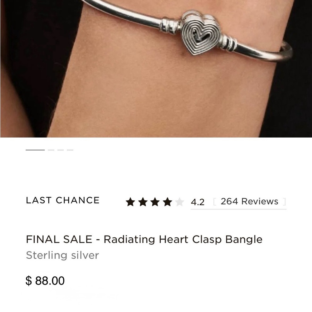 Pandora Sterling Silver Heart Clasp Bangle